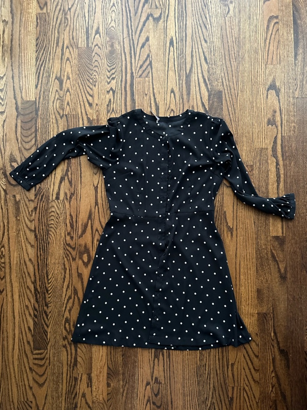 LOFT Black Long Sleeve Polka Dot Dress